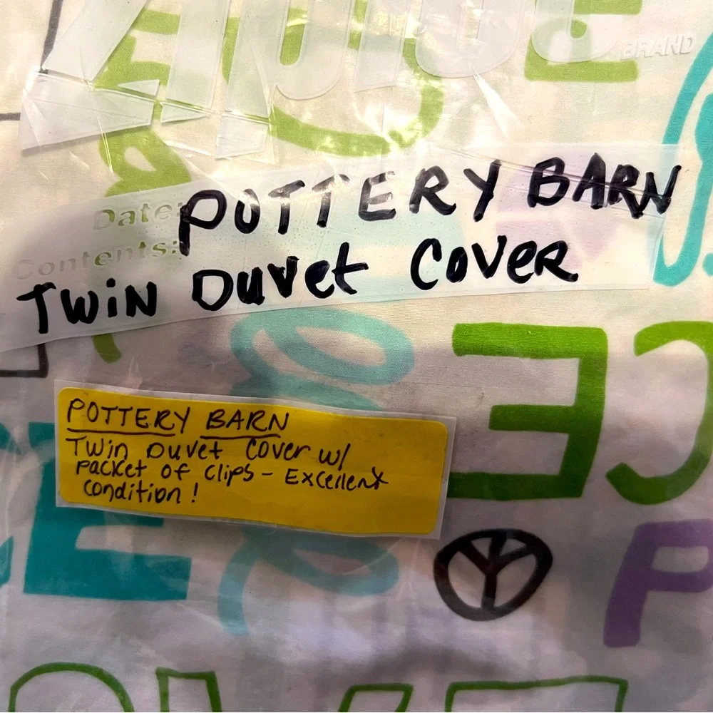 Pottery Barn Twin/XL Peace Symbols Duvet Cover & Clips Set ☮️